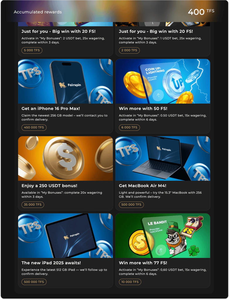 FairSpin Casino Review - TFS Token Reward Store