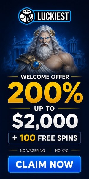 Luckiest welcome bonus 200 percent up to 2000 dollars and 100 free spins