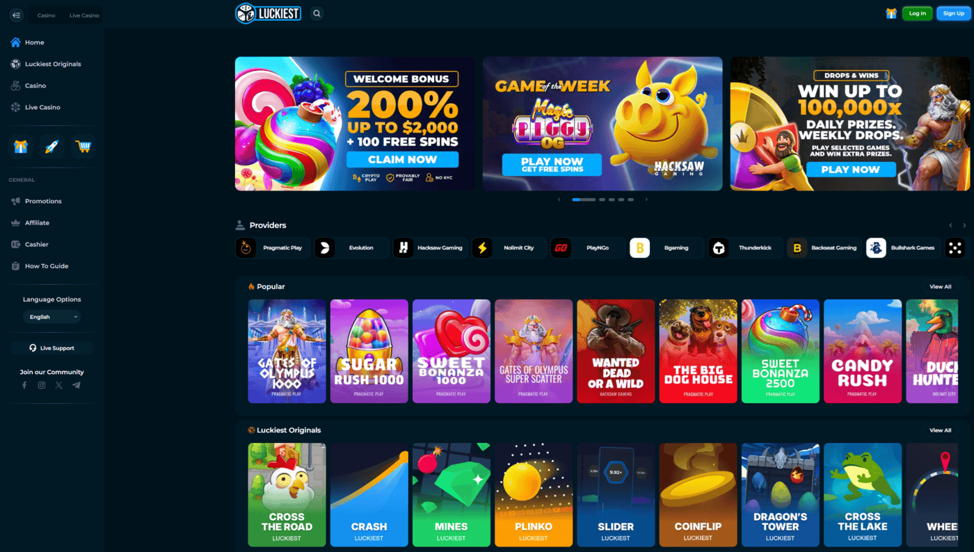 Luckiest crypto casino dashboard screenshot