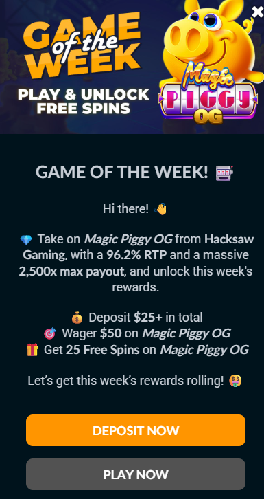 Luckiest crypto casino game of the week promotion screenshot