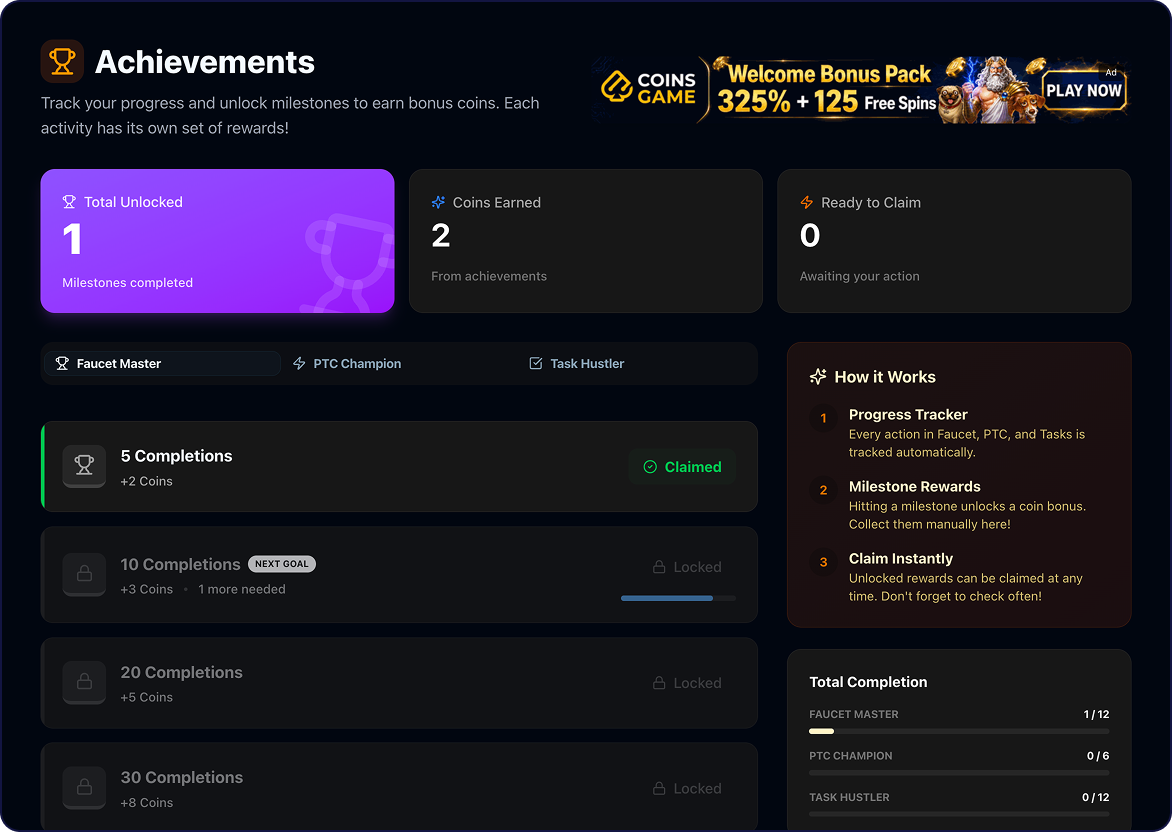 EarnFreeCoin Milestone Achievements Checklist
