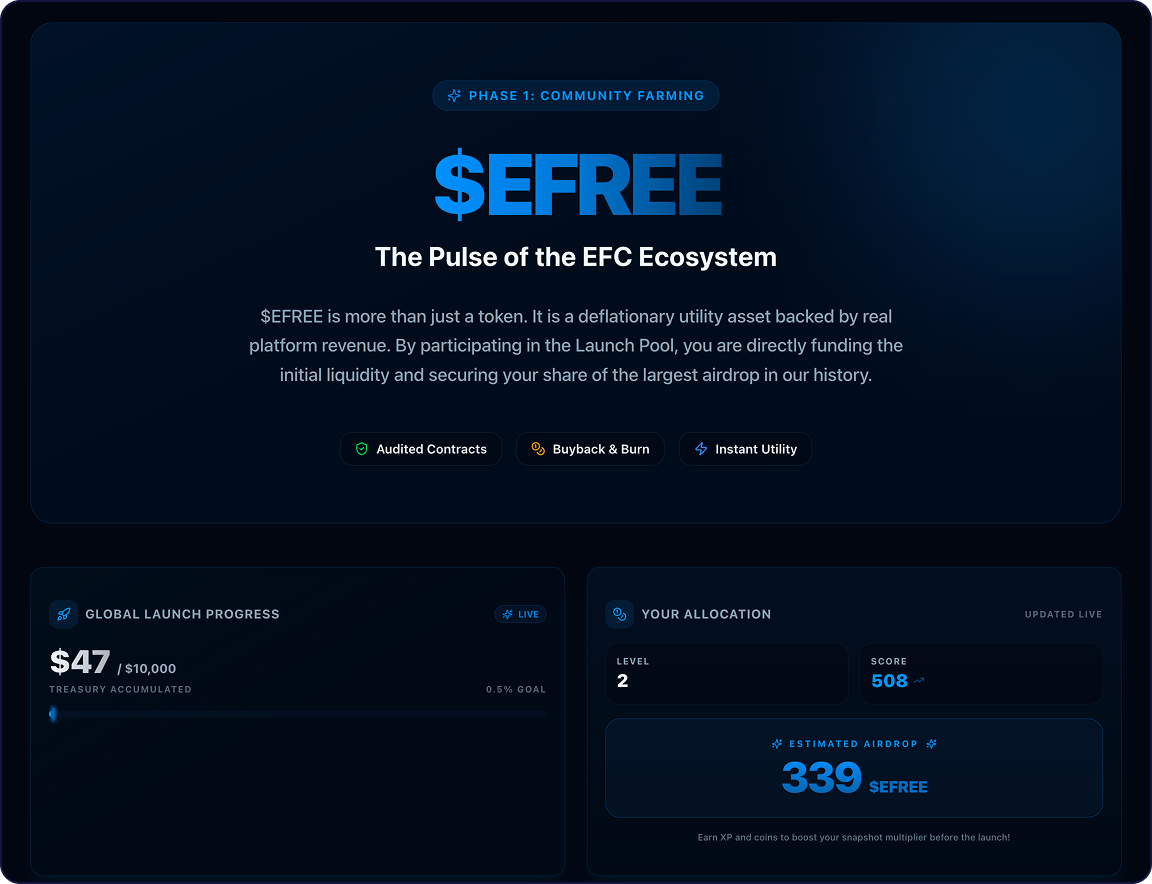 EFREE Token Launch and Airdrop Snapshot Points