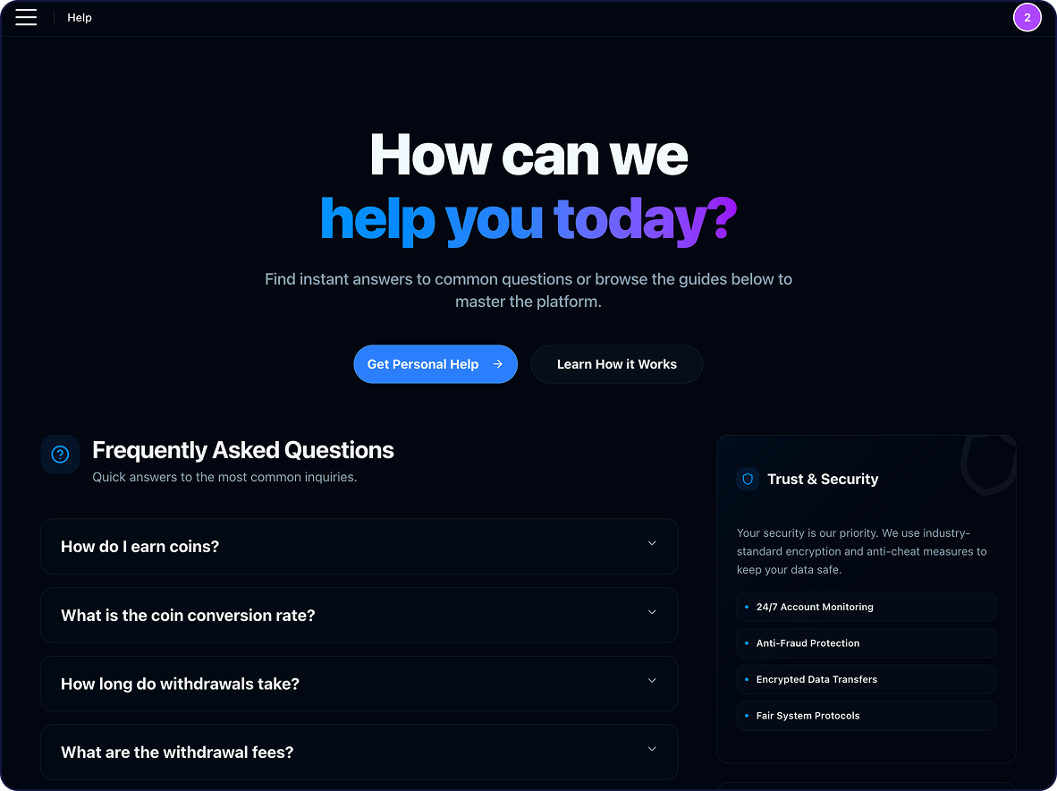 Help Center support ticketing interface