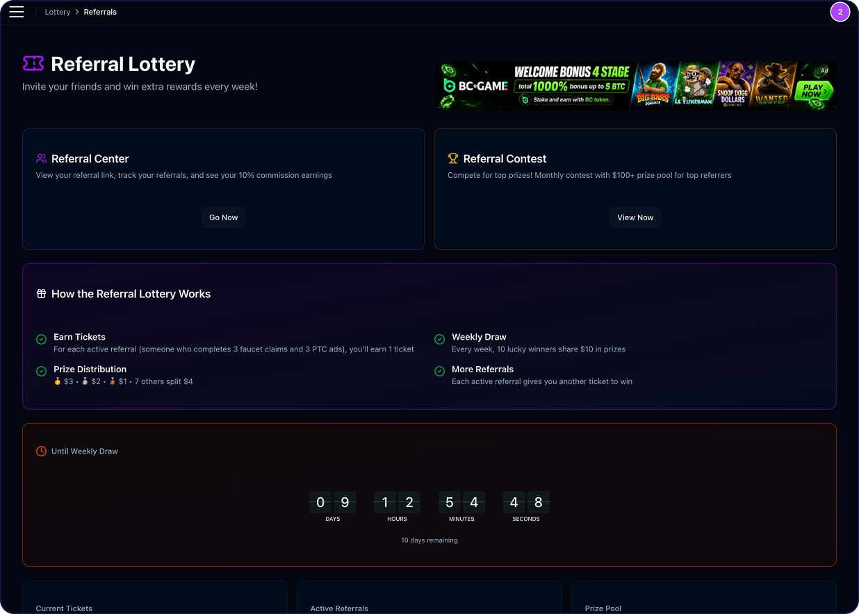 Weekly User and Referral Lottery Draw Board