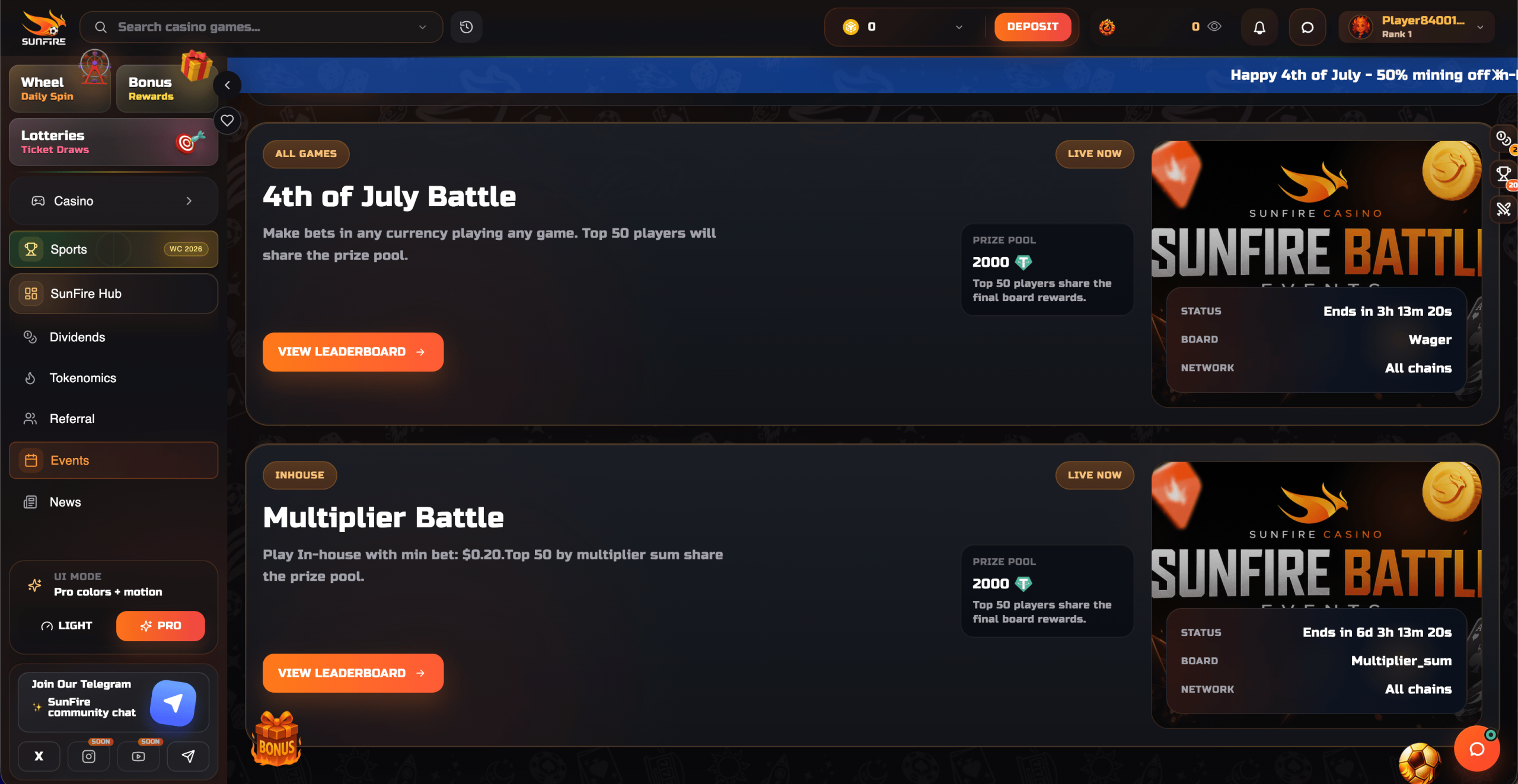 Sunfire Wager Battles and Leaderboard Events Sunfire Wager Battles and Leaderboard Events