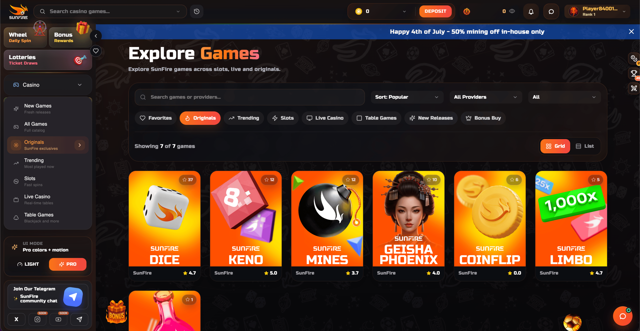 Sunfire Casino In-House Originals Lobby Sunfire Casino In-House Originals Lobby