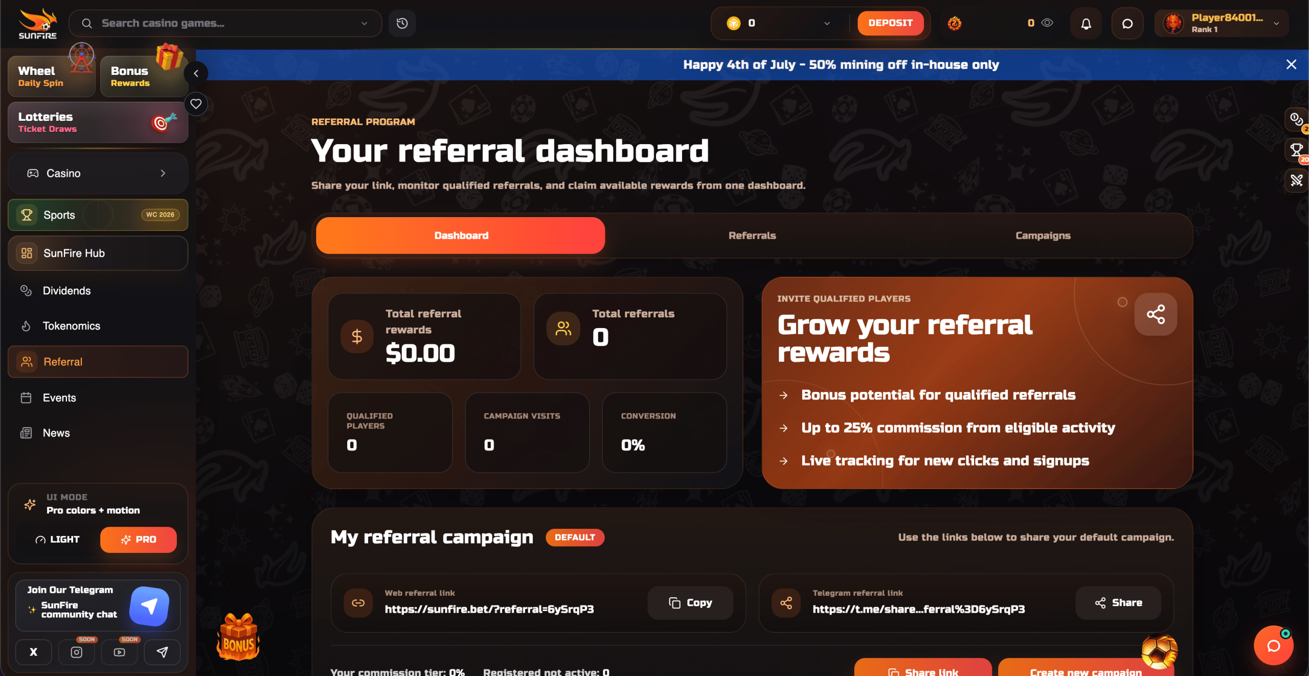 Sunfire Affiliate Referral Dashboard Sunfire Affiliate Referral Dashboard