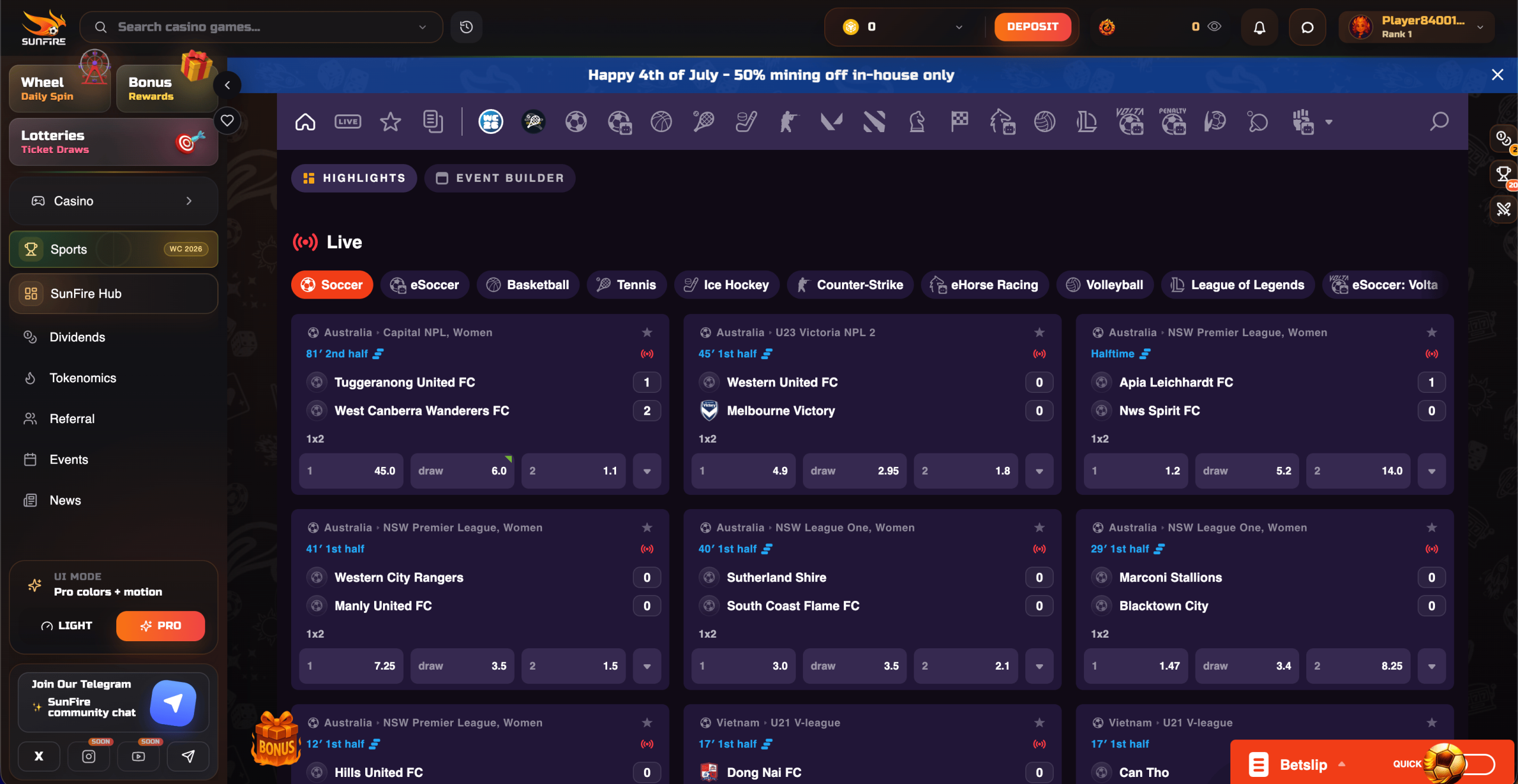 Sunfire Sportsbook interface Sunfire Sportsbook interface